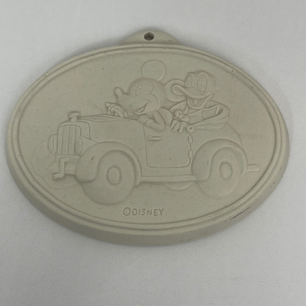 Disney Cookie Mold Mickey Mouse Donald Duck Car Stoneware Oval Off-White Vintage